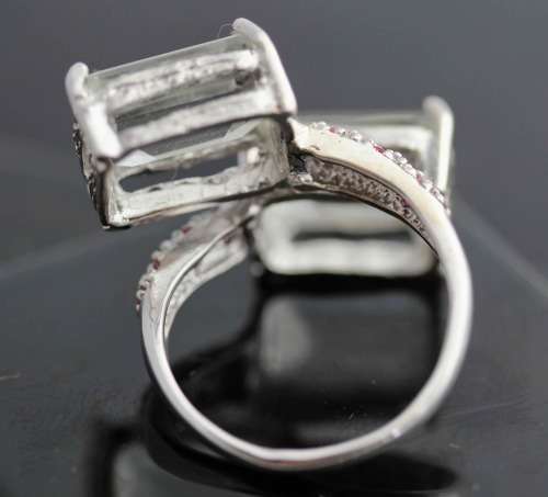 VERY LARGE HANDCRAFTED DOUBLE HEAD GREEN BRAZILIAN MINED AMETHYST MINED RUBIES STERLING SILVER RING