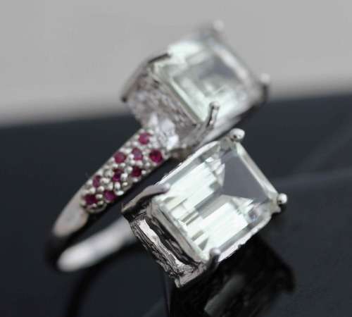 VERY LARGE HANDCRAFTED DOUBLE HEAD GREEN BRAZILIAN MINED AMETHYST MINED RUBIES STERLING SILVER RING