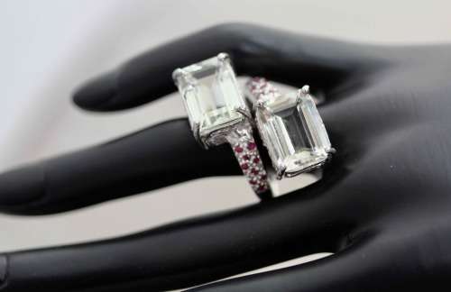 VERY LARGE HANDCRAFTED DOUBLE HEAD GREEN BRAZILIAN MINED AMETHYST MINED RUBIES STERLING SILVER RING