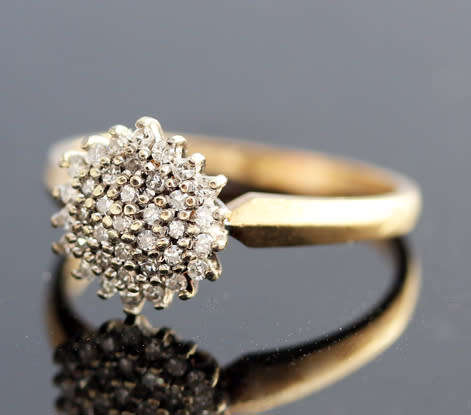 VINTAGE DIAMOND CLUSTER 9CT YELLOW & WHITE GOLD RING 37 ROUND CUT DIAMONDS JEWELLER CERTIF. R5422