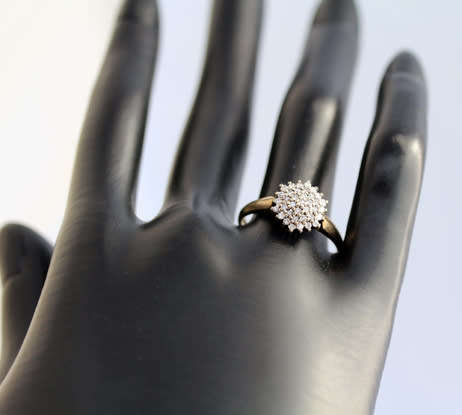 VINTAGE DIAMOND CLUSTER 9CT YELLOW & WHITE GOLD RING 37 ROUND CUT DIAMONDS JEWELLER CERTIF. R5422