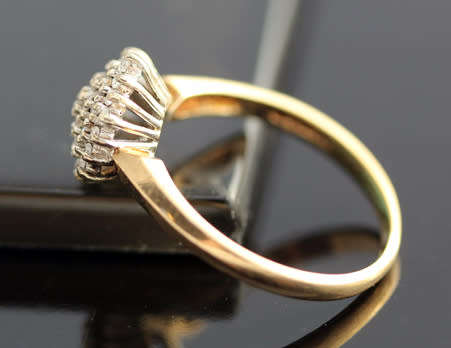 VINTAGE DIAMOND CLUSTER 9CT YELLOW & WHITE GOLD RING 37 ROUND CUT DIAMONDS JEWELLER CERTIF. R5422