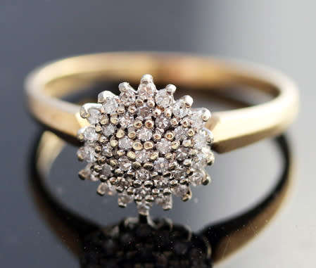 VINTAGE DIAMOND CLUSTER 9CT YELLOW & WHITE GOLD RING 37 ROUND CUT DIAMONDS JEWELLER CERTIF. R5422
