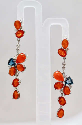 LONG LONDON BLUE TOPAZ, JELLY OPALS SOLID STERLING SILVER EARRINGS. 925 LONG AND GLAM!