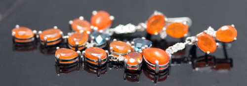 LONG LONDON BLUE TOPAZ, JELLY OPALS SOLID STERLING SILVER EARRINGS. 925 LONG AND GLAM!