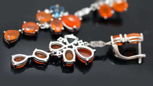 LONG LONDON BLUE TOPAZ, JELLY OPALS SOLID STERLING SILVER EARRINGS. 925 LONG AND GLAM!