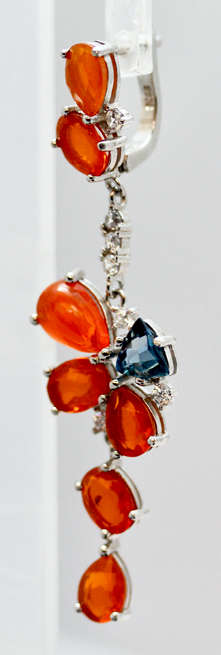 LONG LONDON BLUE TOPAZ, JELLY OPALS SOLID STERLING SILVER EARRINGS. 925 LONG AND GLAM!