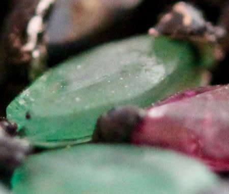 STRIKING LARGE & LONG REAL EMERALD, RUBY, SAPPHIRE STERLING SILVER EARRINGS. BLACK RHODIUM FINISH