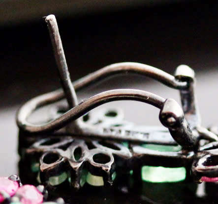 STRIKING LARGE & LONG REAL EMERALD, RUBY, SAPPHIRE STERLING SILVER EARRINGS. BLACK RHODIUM FINISH