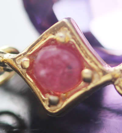 AMETHYST RUBY AND FRESHWATER PEARL GOLD-HUED STERLING SILVER EARRINGS. HEAVY DROP & DANGLE 15 grams