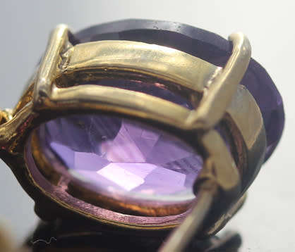 AMETHYST RUBY AND FRESHWATER PEARL GOLD-HUED STERLING SILVER EARRINGS. HEAVY DROP & DANGLE 15 grams