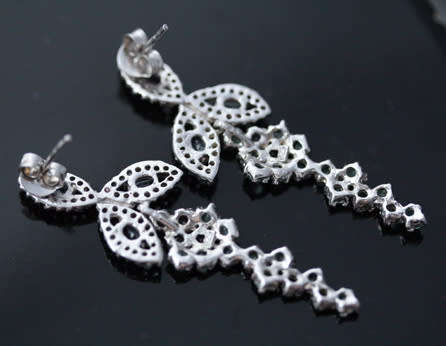 GLAMOROUS TANZANITE, EMERALD AND WHITE TOPAZ STERLING SILVER DROP & DANGLE EARRINGS. 925