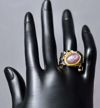 LARGE HANDCRAFTED 'JEWELLERY ART' NATURAL RUBY & GEMSTONE STERLING SILVER RING GUNMETAL GREY FINISH