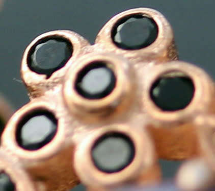 UNUSUAL FLORAL TANZANITE AND BLACK SPINEL ROSE GOLD-HUED STERLING SILVER EARRINGS. 925