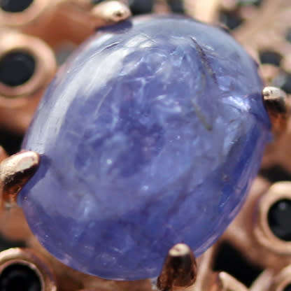 UNUSUAL FLORAL TANZANITE AND BLACK SPINEL ROSE GOLD-HUED STERLING SILVER EARRINGS. 925