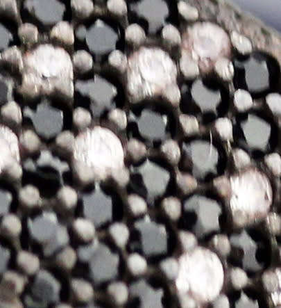 STERLING SILVER RAISED BROADBAND RING BLACK SPINEL & WHITE CRYSTAL ACCENTS