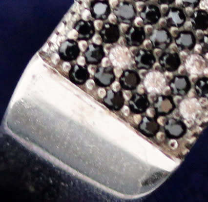 STERLING SILVER RAISED BROADBAND RING BLACK SPINEL & WHITE CRYSTAL ACCENTS
