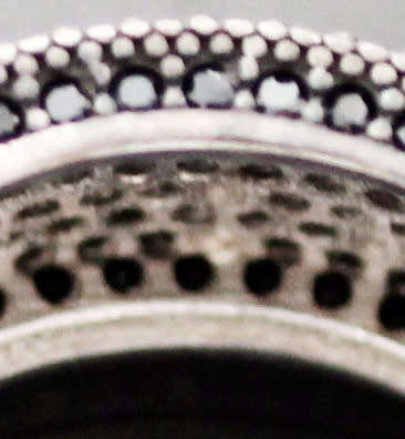 STERLING SILVER RAISED BROADBAND RING BLACK SPINEL & WHITE CRYSTAL ACCENTS