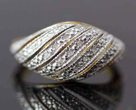 VINTAGE USA GILDED RING DESIGN STERLING SILVER 11 x SINGLE CUT DIAMONDS JEWELLER CERTIFICATE R3'800