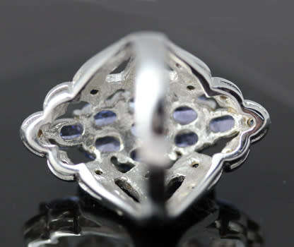 STUNNING LARGE TANZANITE AND SAPPHIRE STERLING SILVER RING. STRONG LILAC COLOUR!