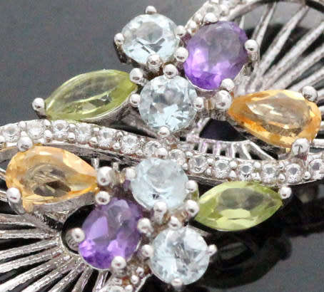 PRETTY AMETHYST, BLUE TOPAZ, CITRINE AND PERIDOT STERLING SILVER NECKLACE incl STERLING SILVER CHAIN