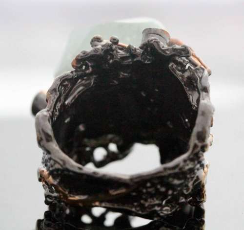 DRAMATIC HANDCRAFTED 925 JEWELLERY ART RING LARGE NATURAL AQUAMARINE GEMSTONE SAPPHIRES & GARNETS