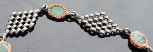 HAND-CRAFTED NATURAL EMERALDS GUNMETAL GREY FEATURE SOLID STERLING SILVER BRACELET