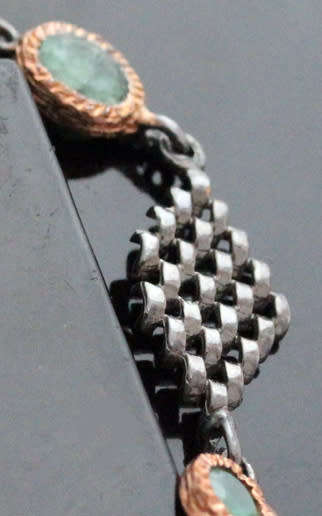 HAND-CRAFTED NATURAL EMERALDS GUNMETAL GREY FEATURE SOLID STERLING SILVER BRACELET