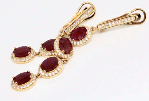 STUNNING REAL RUBY GOLD-HUED STERLING SILVER DROP & DANGLE EARRINGS. 925