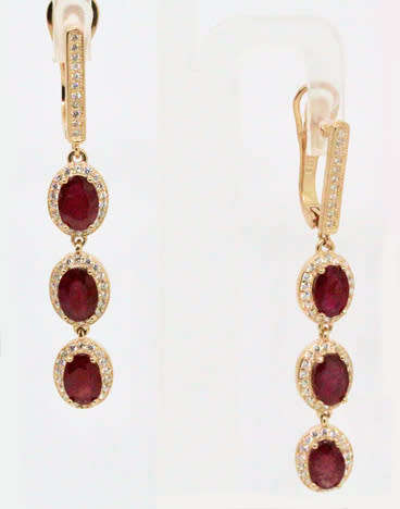 STUNNING REAL RUBY GOLD-HUED STERLING SILVER DROP & DANGLE EARRINGS. 925