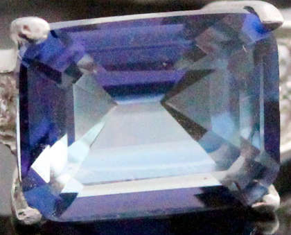 STRIKING NATURAL QUARTZ STERLING SILVER RING CUBIC ZIRCONIA ACCENTS DEEP 'TANZANITE' BLUE COLOUR