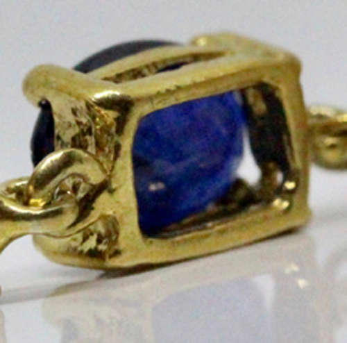 ELEGANT SAPPHIRE AND BAROQUE PEARL GOLD-HUED STERLING SILVER DROP & DANGLE EARRINGS. 925