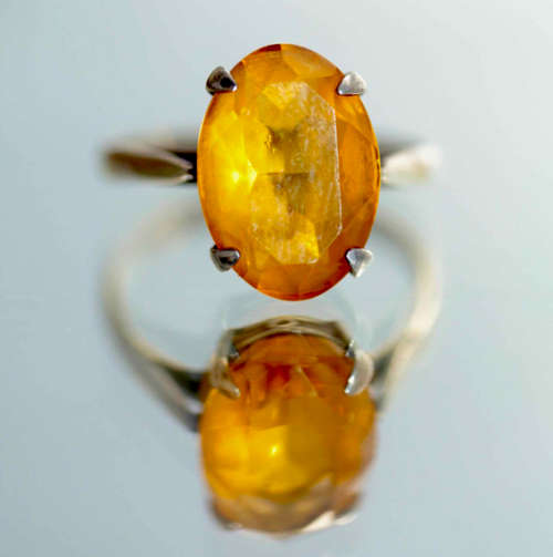 CITRINE STERLING SILVER RING. 925. INTERESTING BRITISH VINTAGE HALLMARKS! DEEP YELLOW COLOUR