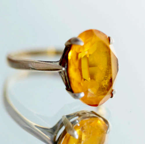 CITRINE STERLING SILVER RING. 925. INTERESTING BRITISH VINTAGE HALLMARKS! DEEP YELLOW COLOUR