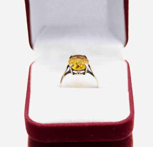 CITRINE STERLING SILVER RING. 925. INTERESTING BRITISH VINTAGE HALLMARKS! DEEP YELLOW COLOUR