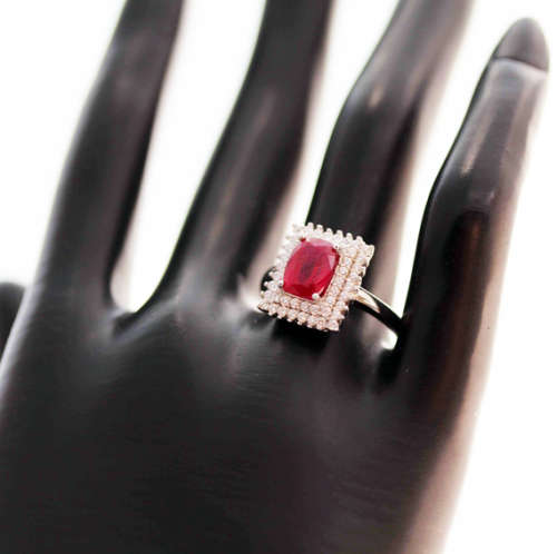 RASPBERRY RUBY AND STERLING SILVER GEOMETRIC DESIGN RING. LARGE!