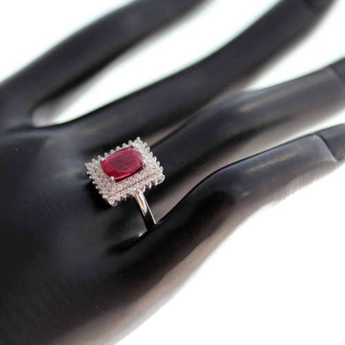 RASPBERRY RUBY AND STERLING SILVER GEOMETRIC DESIGN RING. LARGE!