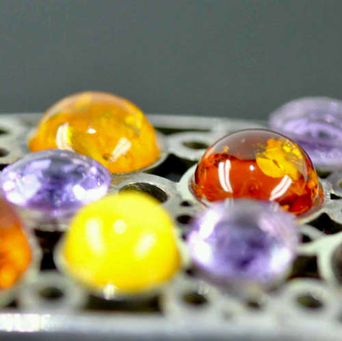 STRIKING LARGE VINTAGE SOLID STERLING SILVER PENDANT WITH  NATURAL AMBER & AMETHYST. LEATHER THONG