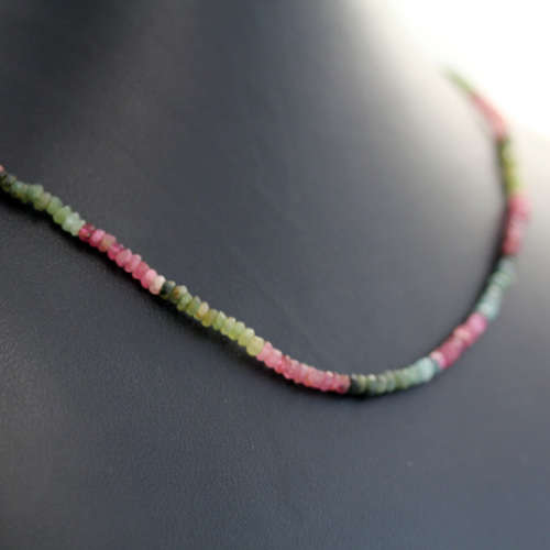 40CM SINGLE STRAND ALL-NATURAL MULTICOLOURED TOURMALINE BEAD NECKLACE WITH STERLING SILVER CLASP