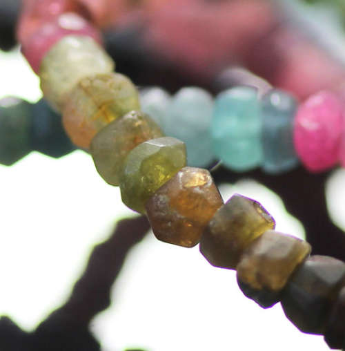 40CM SINGLE STRAND ALL-NATURAL MULTICOLOURED TOURMALINE BEAD NECKLACE WITH STERLING SILVER CLASP
