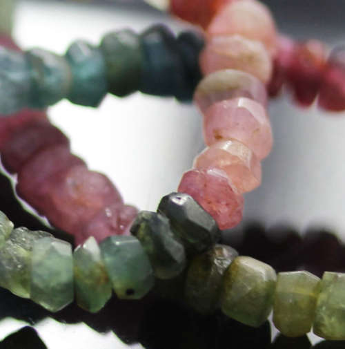 40CM SINGLE STRAND ALL-NATURAL MULTICOLOURED TOURMALINE BEAD NECKLACE WITH STERLING SILVER CLASP