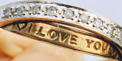 COLLECTABLE VINTAGE DIAMOND, 9CT YELLOW & WHITE GOLD RING. HINGED SECRET "I LOVE YOU" INNER BAND!