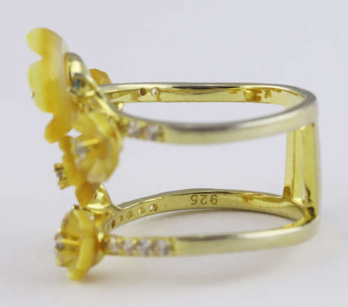 VERY PRETTY DOUBLE STRAND LARGE STERLING SILVER 925 RING GOLD HUE FINISH NATURAL TANZANITE GEMSTONES