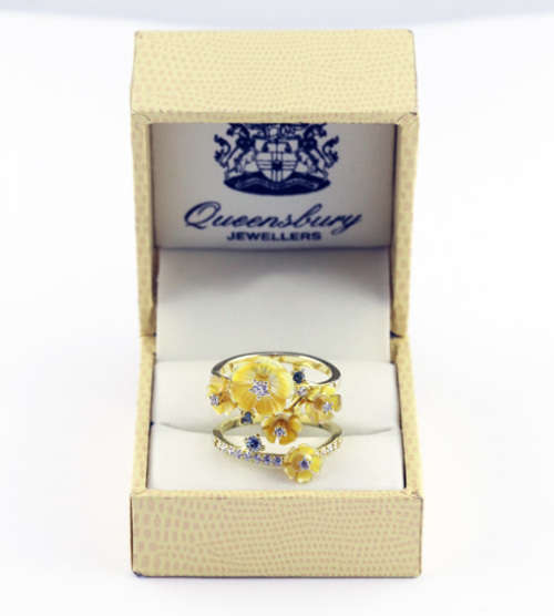 VERY PRETTY DOUBLE STRAND LARGE STERLING SILVER 925 RING GOLD HUE FINISH NATURAL TANZANITE GEMSTONES