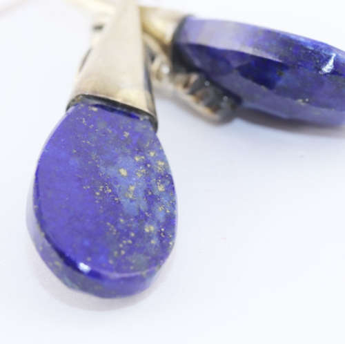 NATURAL LAPIS LAZULI AND PEARL STERLING SILVER DROP AND DANGLE EARRINGS. 925
