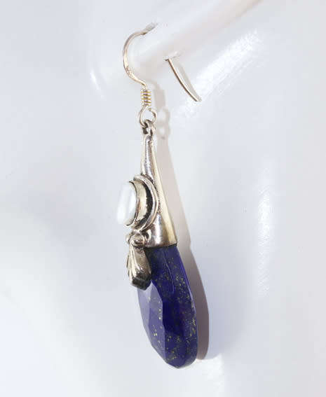 NATURAL LAPIS LAZULI AND PEARL STERLING SILVER DROP AND DANGLE EARRINGS. 925