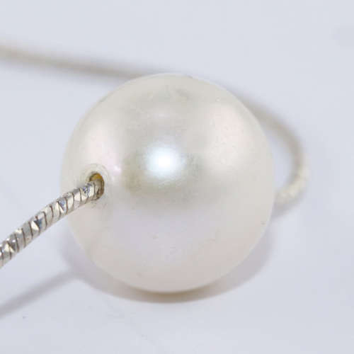ITALIAN SOLID STERLING SILVER SINGLE NATURAL CREAM IRIDESCENT BAROQUE PEARL NECKLACE SIMPLE ELEGANCE