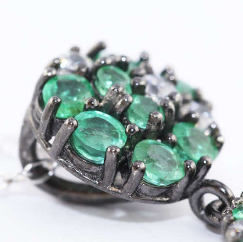 EMERALD PENDANT WITH A FIRE OPAL CABOCHON SOLID STERLING SILVER PENDANT & 46CM CHAIN