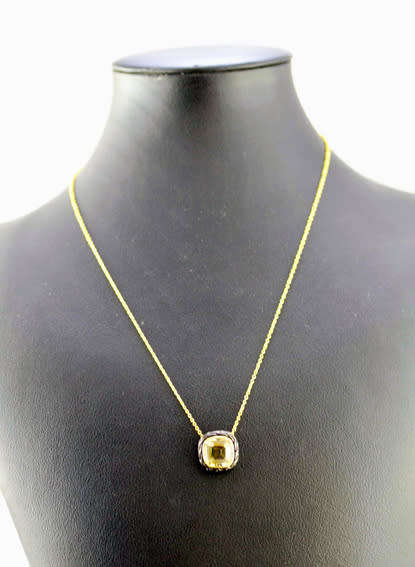 HANDCRAFTED CITRINE BLACK RHODIUM-PLATED SOLID STERLING SILVER PENDANT ON GOLD-HUED STERLING CHAIN