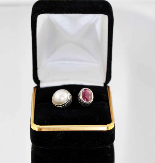 UNUSUAL HANDCRAFTED RUBY AND NATURAL PEARL SOLID STERLING SILVER RING